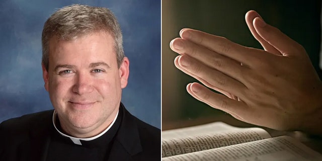split of Fr. Jeffrey Kirby and praying hands