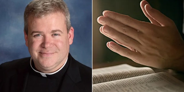 split of Fr. Jeffrey Kirby and praying hands