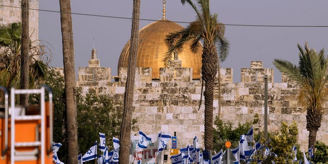 Old City of Jerusalem, Israelis waving flags
