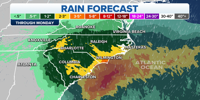 Rain forecast in the Mid-Atlantic and Southeast