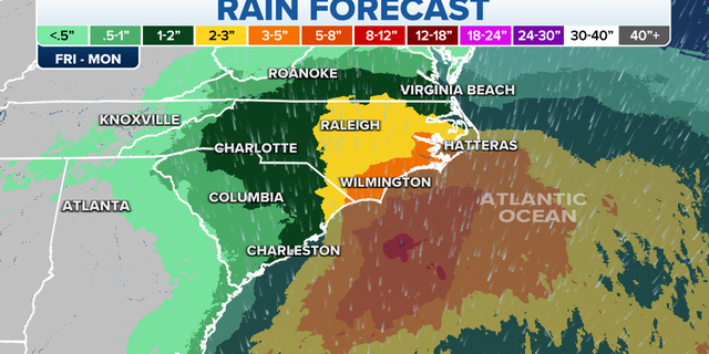 Rain forecast in the Mid-Atlantic, Southeast