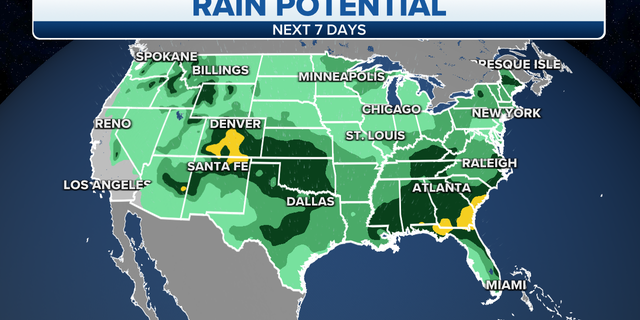 The potential for rain across the country over the next week