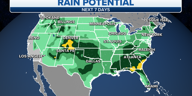 The potential for rain across the country over the next week