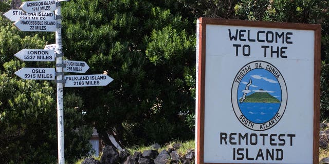 "remotest island" welcome sign, Gough Island