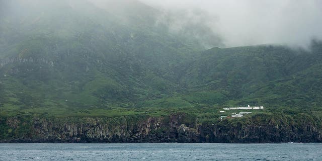 fog on Gough Island, seen from the water