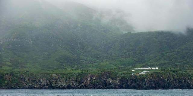 fog on Gough Island, seen from the water