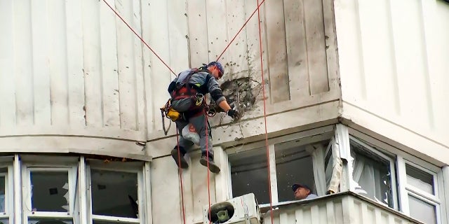 Moscow building damaged by a drone