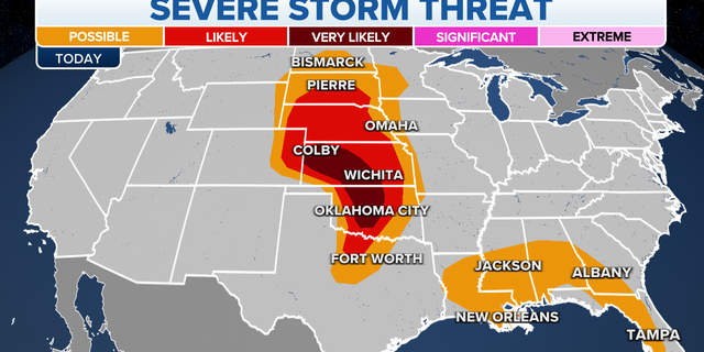 The threat of severe storms on Thursday across the U.S.