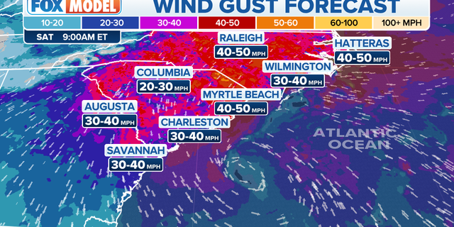 Wind gusts in the Southeast, Mid-Atlantic