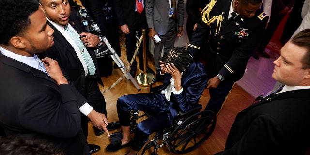 Sa'Myah Smith in a wheelchair