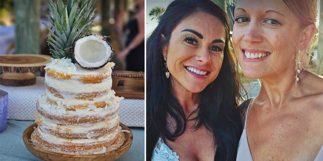 Coconut-pineapple cake baked by Manki Jenkins shown with her sister Samantha Miller.