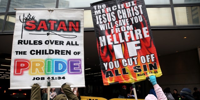 Protesters outside Boston's SatanCon