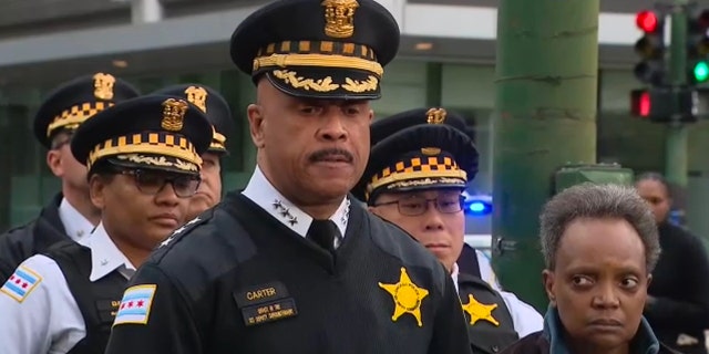 Chicago Police Interim Superintendent Eric Carter delivers a news briefing