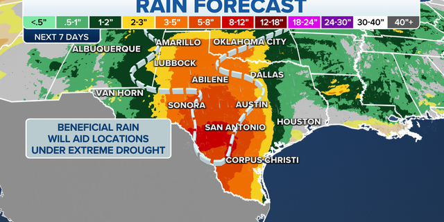 Rain forecast in Texas and the lower Mississippi Valley