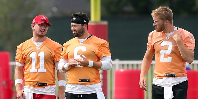 Tampa Bay Buccaneers quarterbacks during a practice session