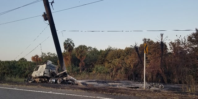 tanker truck crashed into utility polie