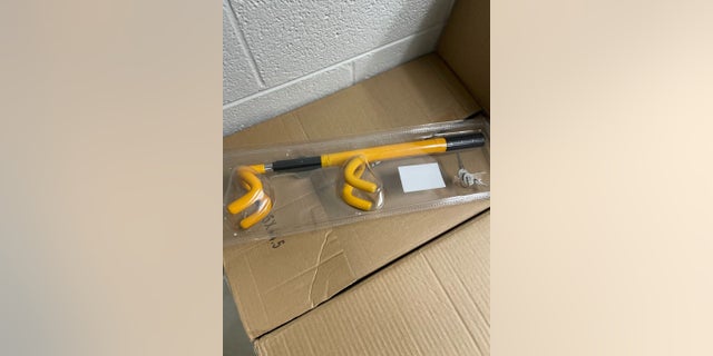 A steering wheel lock being given out for free to prevent car thefts