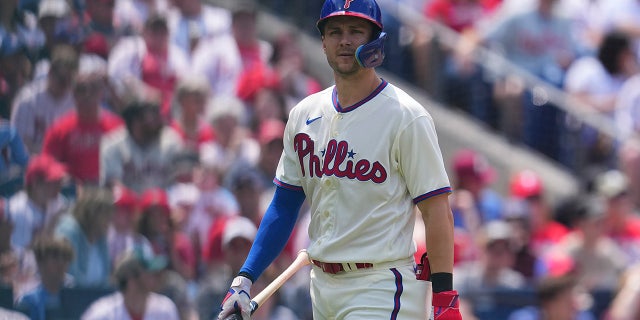 Trea Turner looks on during a game