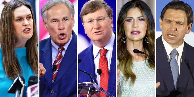 Sarah Sanders, Greg Abbott, Tate Reeves, Kristi Noem, Ron DeSantis