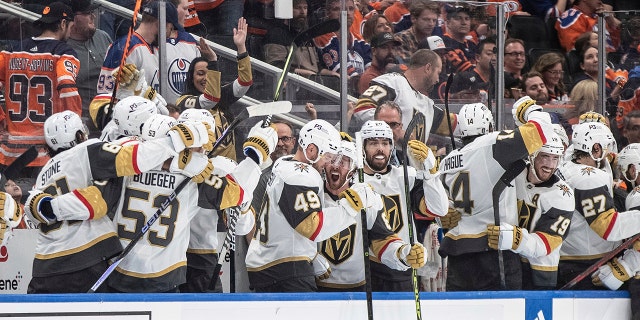 Golden Knights players on the bench