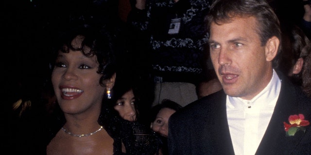 Whitney Houston and Kevin Costner at the premiere of "The Bodyguard"