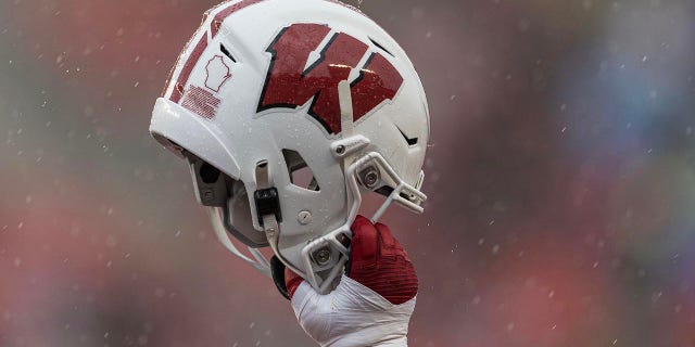 A Wisconsin football helmet