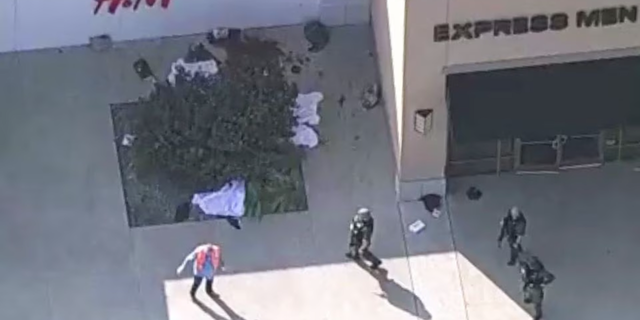 aerial shot of crime scene Texas mall
