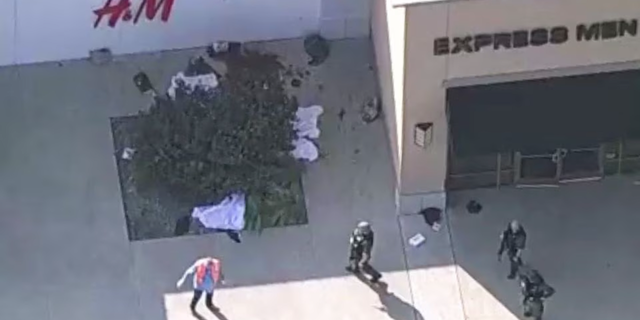 aerial shot of crime scene Texas mall