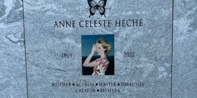 Anne Heche tombstone features a flying butterfly and her portrait