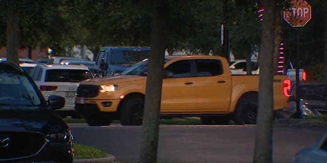Cars in shopping plaza lot