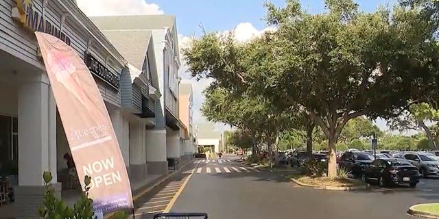 Exterior of shopping mall stores