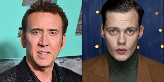 Split screen of Nicolas Cage and Bill Skarsgard