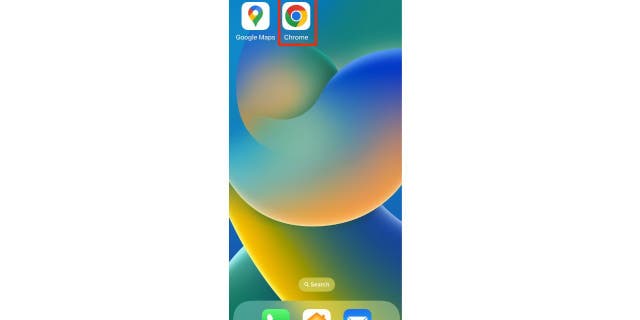 Chrome app highlighted in red on iPhone
