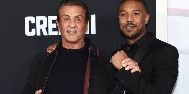 Michael B. Jordan and Sylvester Stallone at the premiere of Creed
