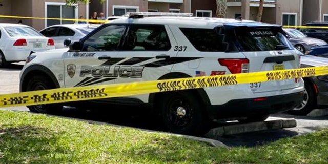 Police cruiser in front of a yellow caution tape.