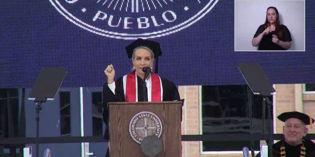 Dana speaking at commencement