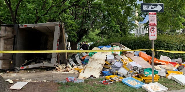 Pizza dough next to overturned truck
