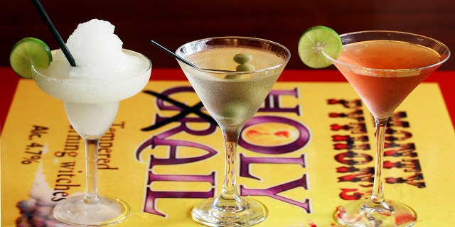 A frozen margarita, dirty martini and cosmopolitan
