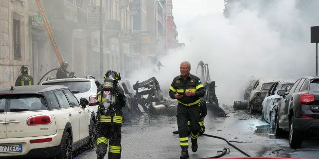 Firefighters respond to explosion in Milan, Italy