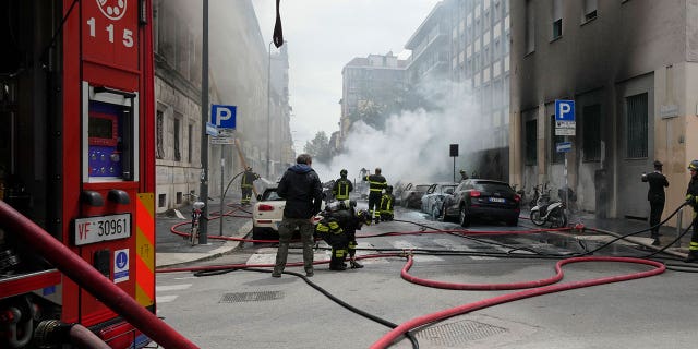 Firefighters respond to explosion in Milan, Italy