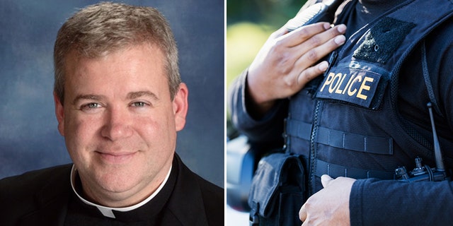 Fr. Jeffrey Kirby and police officer split