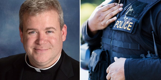 Fr. Jeffrey Kirby and police officer split