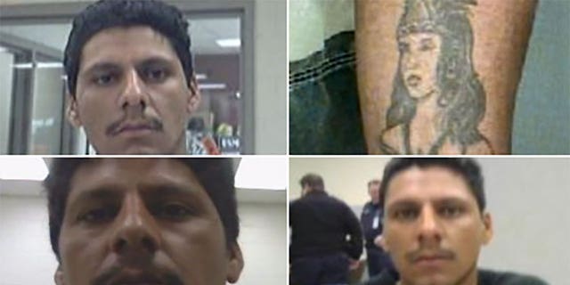 Three photos of Texas fugitive Francisco Oropesa and a fourth of his tattoo