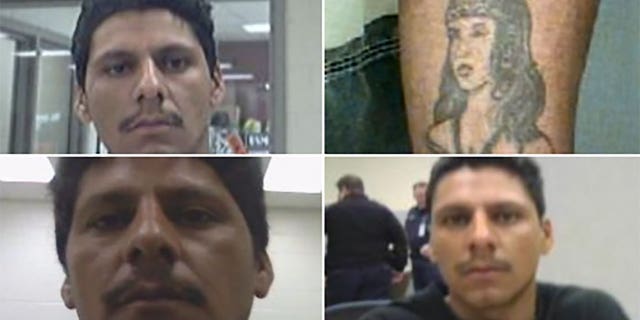 Three photos of Texas fugitive Francisco Oropesa and a fourth of his tattoo