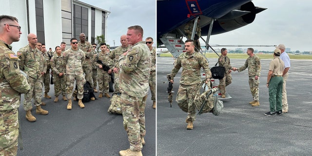 National Guard troops standing, walking