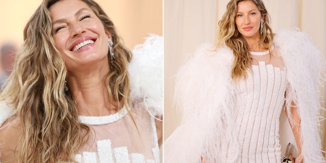 Gisele Bundchen smiles in sheer white Chanel gown at Met Gala in New York