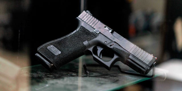 A Glock pistol for sale at Redstone Firearms, in Burbank, California, US, on Friday, Sept.  16, 2022.