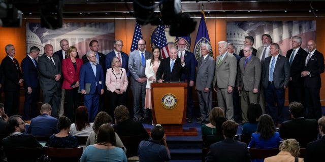 Republican lawmakers hold a news conference after their caucus meeting to discuss the debt limit deal