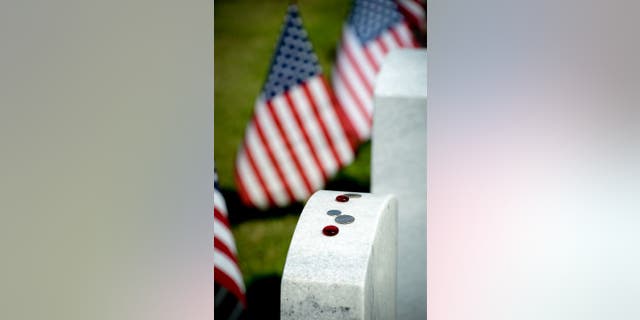 Coins on veteran gravestone