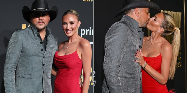 Jason Aldean kissed wife Brittany on the red carpet at the American Country Music awards